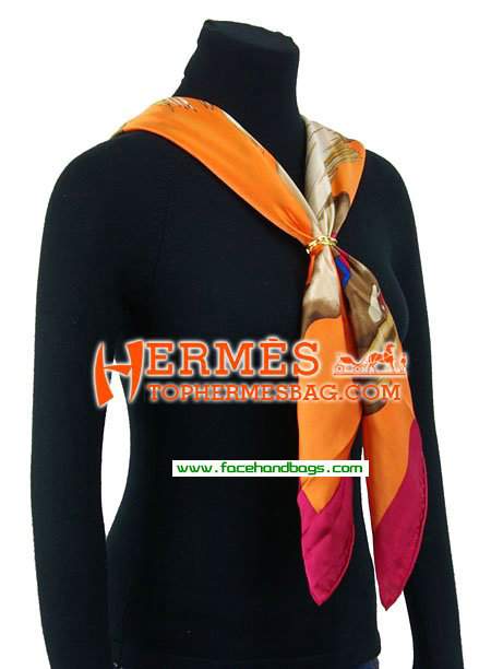 Hermes 100% Silk Square Scarf Orange HESISS 130 x 130